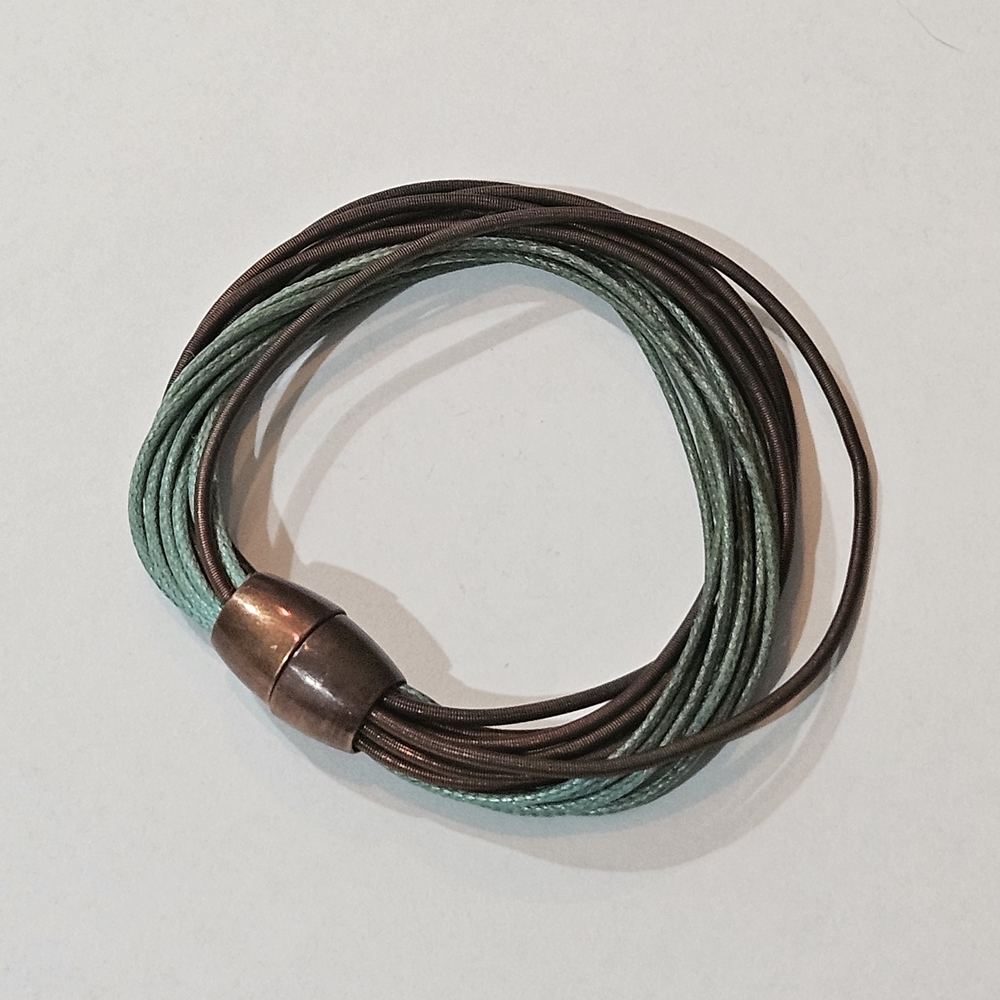 NEW Zara Cord Bracelet Green Brown Magnetic Closure Bohemian Retro 70s Casual